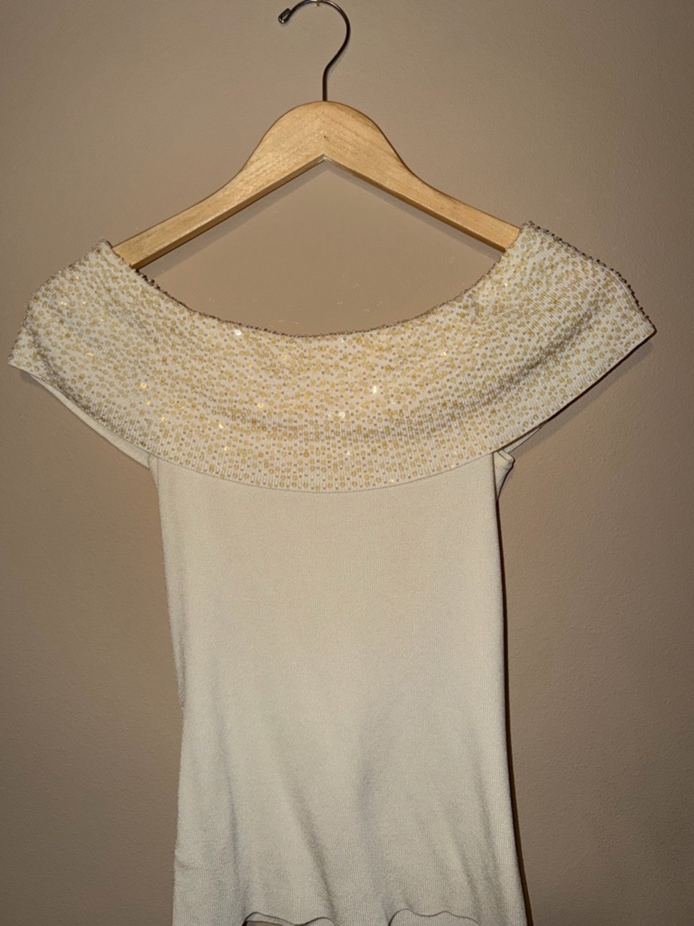 Cream and Yellow Off-the-Shoulder Top with Sequin Trim